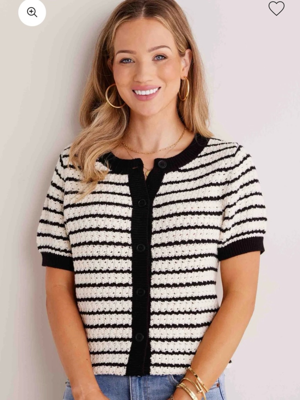 Pinch Striped Short-Sleeve Cardigan Sweater